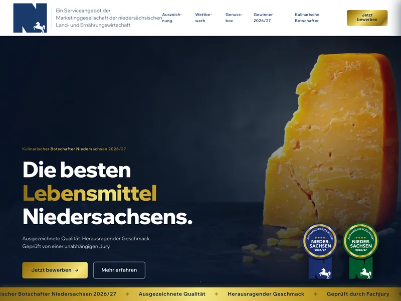 Screenshot der Website Kulinarischer Botschafter Niedersachsen