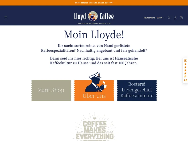 Screenshot der Website Lloyd Caffee